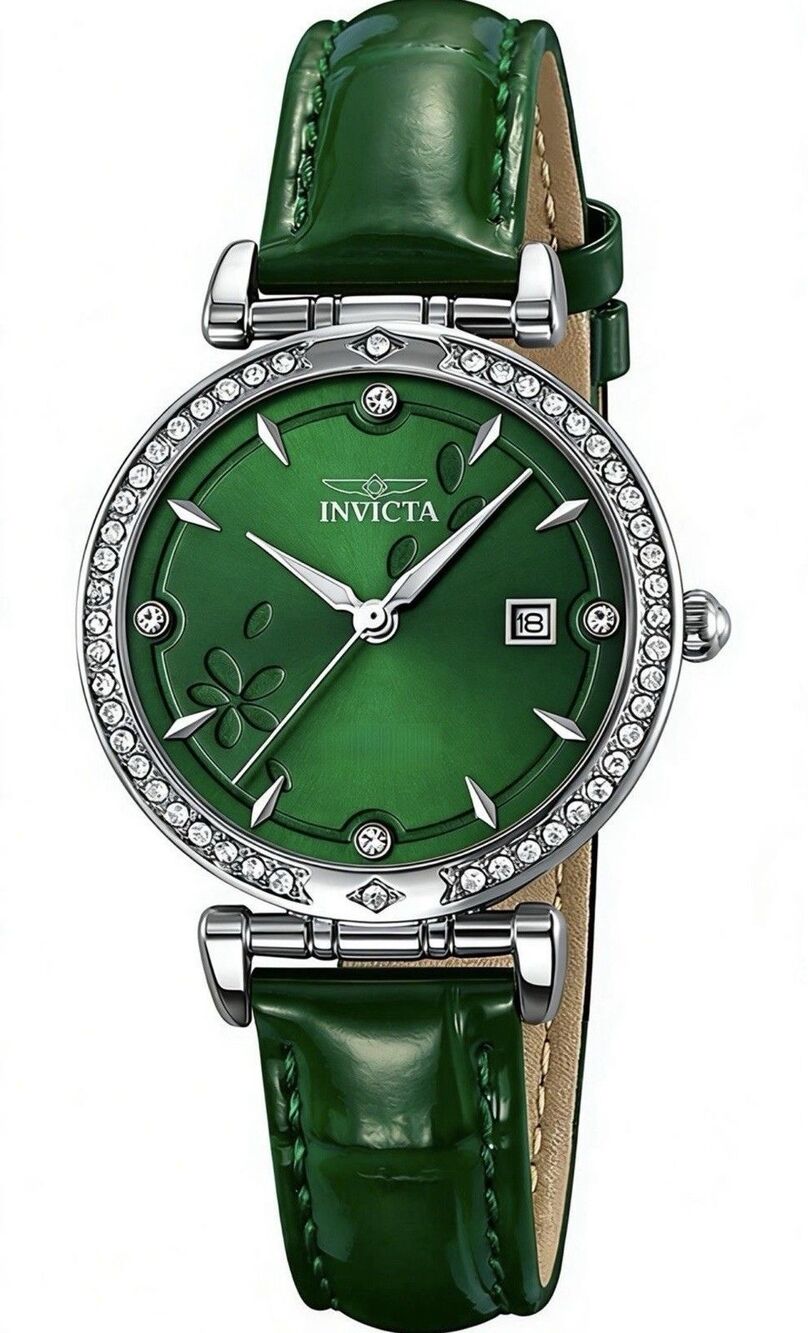 Invicta Celestial Lady 33.2mm Silver Tone Case Green Metal Dial Green Band 70308